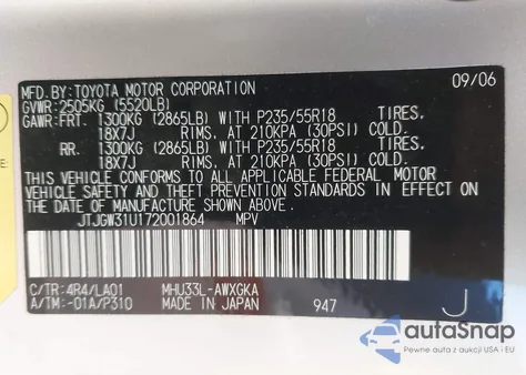 2007 Lexus Rx 400H from USA, damaged, VIN JTJGW31U172001864